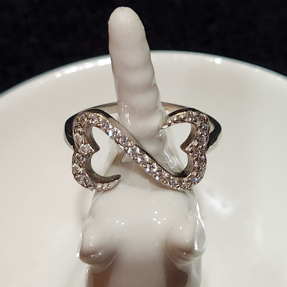 Elegant Silver Double Heart Ring
